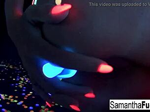 Samantha Saint Gets Off in Super Hot Black Light Solo