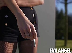 Psycho teen endures intense anal blowjob