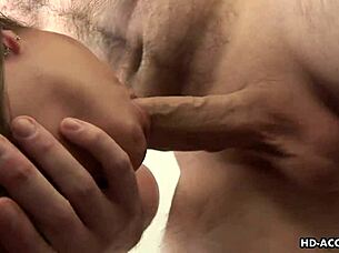 Brunette cock sucker sucks the dudes cock off