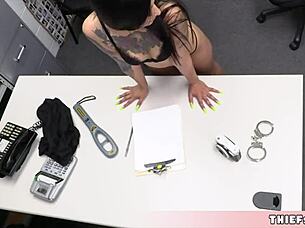 hot brunette thief vikki caught and now she is offering her tight and trembling wet pussy