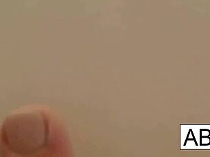 Pornstar Abigail shaves pussy in quick shower with big tits