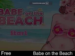babe plays game on the beach in anime style