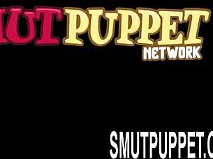 blonde cuties gorging on hard cock, babe? tits bouncing in smut puppet compilation.