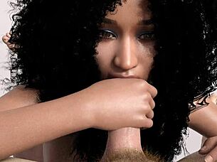 Ebony massage turns into big cock blowjob and handjob for Nick