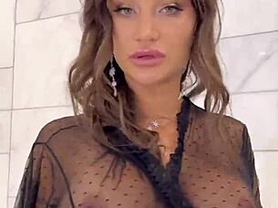 Monika Fox playing foam games in the bathroom with a pink toy.