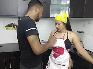 something happened in kitchen, husband licks pussy and cums in ass