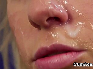 Oh wow, this naughty idol in a blowbang swallows all the cum on her face, so extreme! 😍