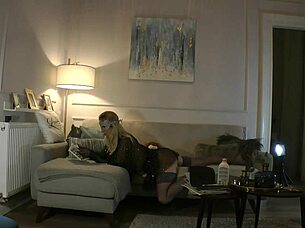 Hot domina tight pussy sexy femdom blonde tattooed lady ignores a big dick man to have precum dripping.