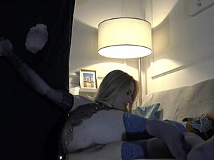 Hot domina tight pussy sexy femdom blonde tattooed lady ignores a big dick man to have precum dripping.