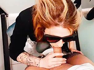 that hot redhead busted into the men's bathroom to suck my cock