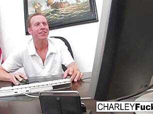 Charley Chase Receives a Detailed Blowjob and Sex Session with Mark Wood on the Desk.