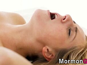 blonde mormon lesbian masturbates with strapon, ohh!