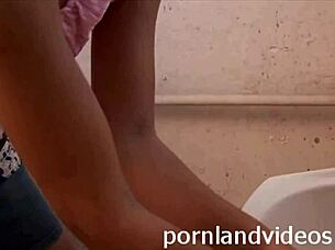 Skinny teen slut kitty takes anal in public toilet