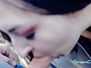 Naked slut sucks and fucks on street