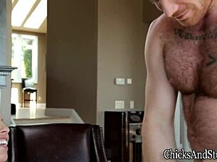 hottie with big tits rides buff hunk hard 😍 blowjob and handjob included