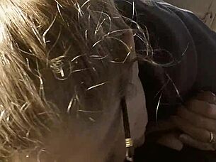 Nerd sucks big cock in parking lot.