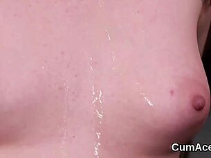 foxy looker gets jizz load on her face gulping all the cream