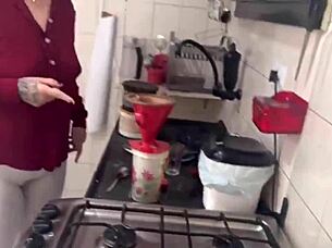 Blonde Brazilian Prepares Morning Coffee!