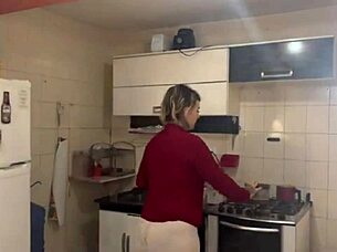 Blonde Brazilian Prepares Morning Coffee!