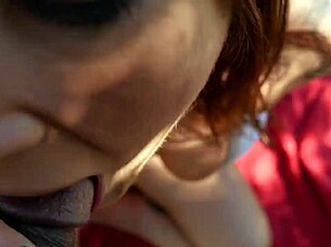 felicity feline does outdoor masturbation and gives blowjob to park ranger backstage