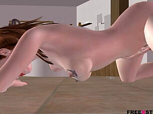 animated 3d teen 18+ girl rubs herself in doggy style scene