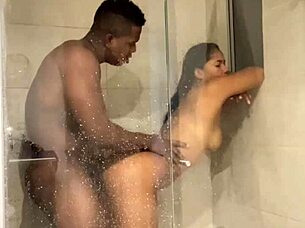 Amateur couple fucks hard in hotel bathroom