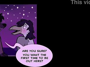 Furry Wolf and Gay Bird Enjoying a Meal Together on the Beach