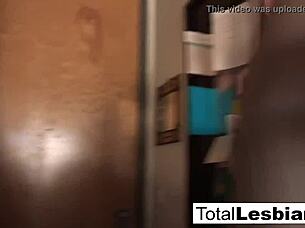 Brunettes Sovereign and Nikita dive into a hot lesbian encounter with tits and pussy play