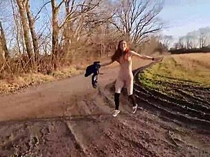 Shy Redhead Undresses Outdoors First Time