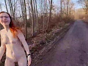 Shy Redhead Undresses Outdoors First Time