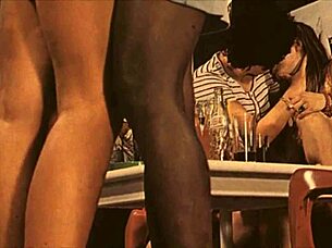 Vintage interracial threesome with black and white pussy