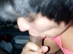 Horny wife eagerly swallows young man's jizz load