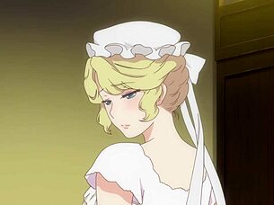 Beautiful maid in anime hentai serves master