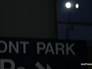 Angel Wicky's big tits bounce as Nathan pounds her bubble butt in public POV.