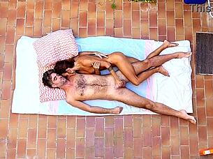 Birdview of passionate couple having sex exposed on the balcony 😍 amateurs