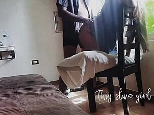 Horny schoolgirl fucks doggystyle.