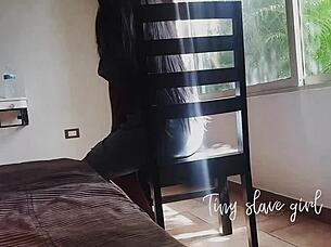 Horny schoolgirl fucks doggystyle.