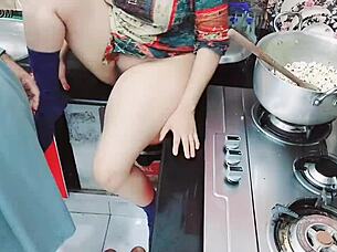 indian wife cooking while cuckold fucks her ass 😏