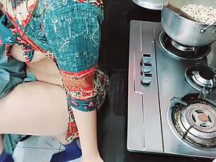 indian wife cooking while cuckold fucks her ass 😏