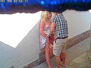 passionate couple gets caught fucking outside restaurant