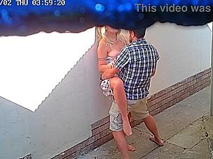 passionate couple gets caught fucking outside restaurant