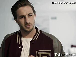 Does this brunette teen suck the football player's cock?