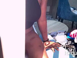 Masturbating with big tits and ass while step uncle watches, leading to squirting.