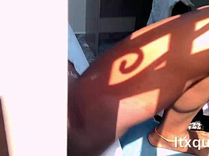 Masturbating with big tits and ass while step uncle watches, leading to squirting.