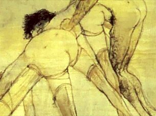 vintage erotic illustration of anime cartoon retro antique hentai!