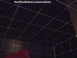 I watched the tattooed brunette teen get her tight cunt fucked in the bathroom with blowjob and piercing