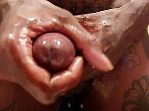 Muscular black bodybuilder Hallelujah Johnson with tattoo and hairy monster cock masturbates using quick shot fleshlight part 2