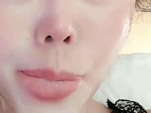 Tied girl in blowbang deepthroat scene