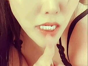 Tied girl in blowbang deepthroat scene