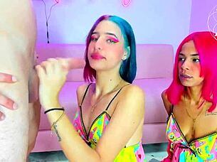 Jazmin and Candy get rough face fucking in blowbang with monster cocks